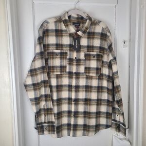 Jeremiah American Legacy Mens XL Gray Beige Plaid Flannel Button Up Shirt.